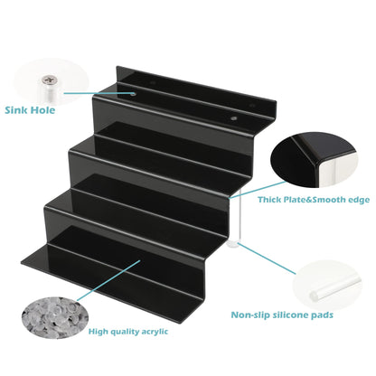 ihomecooker Acrylic Stands for Display,4 Tier Black Cupcakes Perfumes Figurines Display Stand Risers Shelf for Decoration and Organizer (2Pack 9x6'')