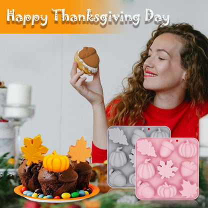 2 Pack Pumpkin Leaf Molds Silicone, 3D Harvest Fest Themed Butter Molds DIY Baking Tool for Thanksgiving Fall Hazelnuts Butter Chocolate Cake Dessert Candy Mousse Pastry Cupcake Topper Handmade Soap