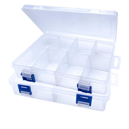 ECBEITF 2 Pcs 8 Grids Clear Plastic Storage Box with Adjustable Dividers, Stackable 8 Compartments Small Organiser Box Container for Accessories Beads Jewelry Earring Tool, 7.48×5.23×1.8 Inches