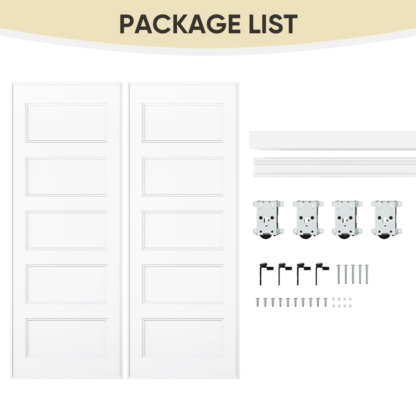 JUBEST Sliding Closet Door 60"(Double 31") x80, 5-Panel Steel Frame Bypass Primed Door with Top & Bottom Track Kits, Preassembled Hardboard Panels with Paintable Surface, Durable & Sturdy