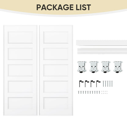 JUBEST Sliding Closet Door 60"(Double 31") x80, 5-Panel Steel Frame Bypass Primed Door with Top & Bottom Track Kits, Preassembled Hardboard Panels with Paintable Surface, Durable & Sturdy