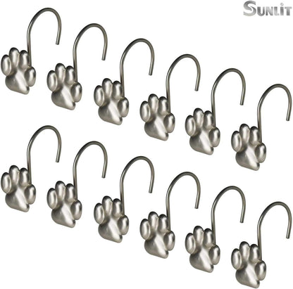 Sunlit Fashion Design Cute Paw Print Polished Shower Curtain Hooks for Dog, Cat, and Bear, Rust Proof Oil Rubbed Metal