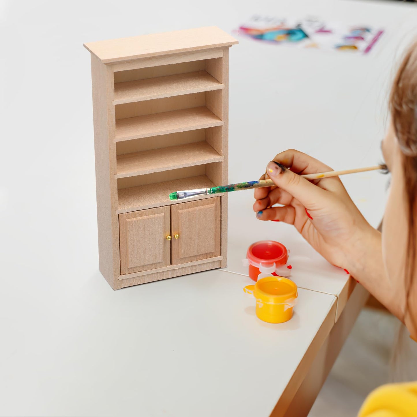 Toyvian Mini Wooden Drawer Cabinet, 1: 12 Dollhouse Decoration Bookshelf with Wood Drawer Tiny Bookcase TV Cabinet Model Storage Shelves Dollhouse Furniture Accessories