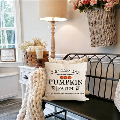 RABUSOFA Fall Pillow Covers - 18x18 Inch Waterproof Cushion Cases | Thanksgiving Pumpkin Patch Design