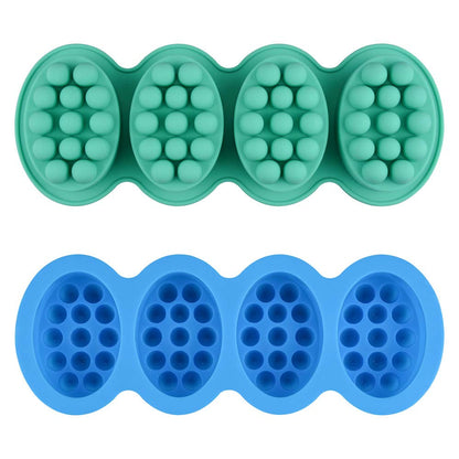 SJ Massage Soap Mold - 2 Pcs, 4 Cavities Silicone Soap Mold for Soap Making, Handmade Hair Brush Shampoo Bar Molds, Food Grade BPA Free(Blue and Green)