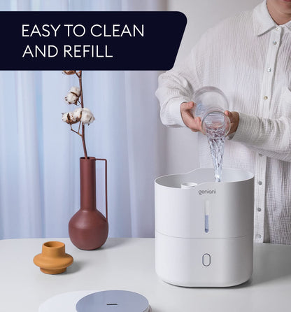 GENIANI Ultrasonic Cool Mist Humidifier for Bedroom, Large Rooms, Home, 4L - Easy Fill & Clean Humidifier for Plants w/Auto Shut-off, 40H Runtime - Quiet, Top Fill Air Humidifier