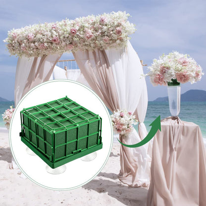 Xiaokeis 2 Floral Foam Cage with Suction Cups for Flower Arrangements, Square Floral Foam Cage Flower Holder for Fresh Flower Arrangement and Wedding Car Decorations(Green)