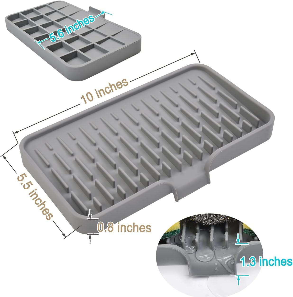 Large Silicone Sponge Holder - Multi-Purpose Self Draining Dish Soap Tray for Kitchen Sink, Waterproof Caddy Organizer
