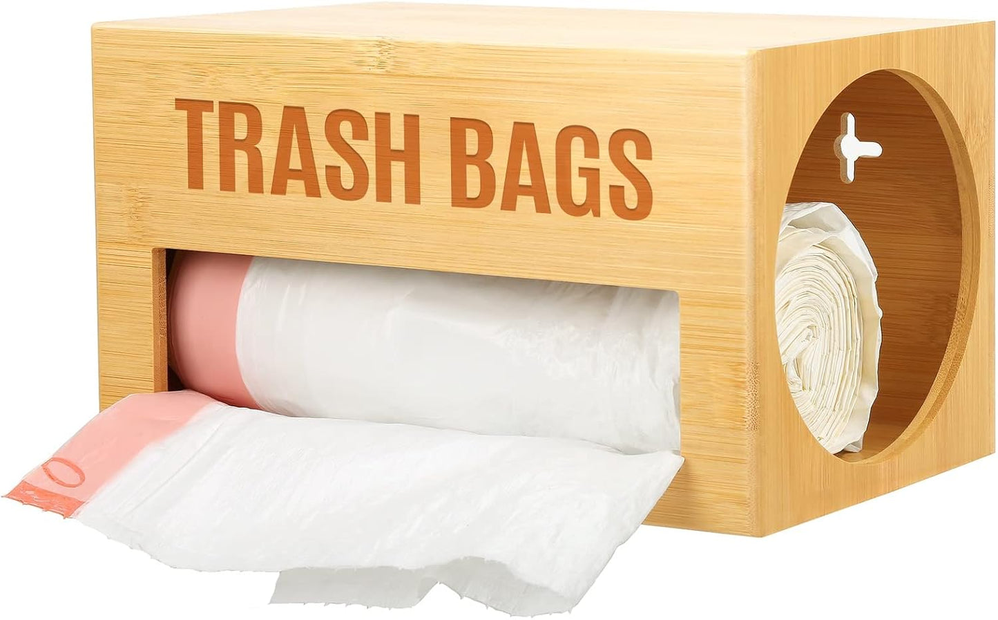 13-33 Libreshine Bamboo Garbage Bag Dispenser Roll Holder - Wall Mount Trash Bag Organizer for Gallons, Under Sink