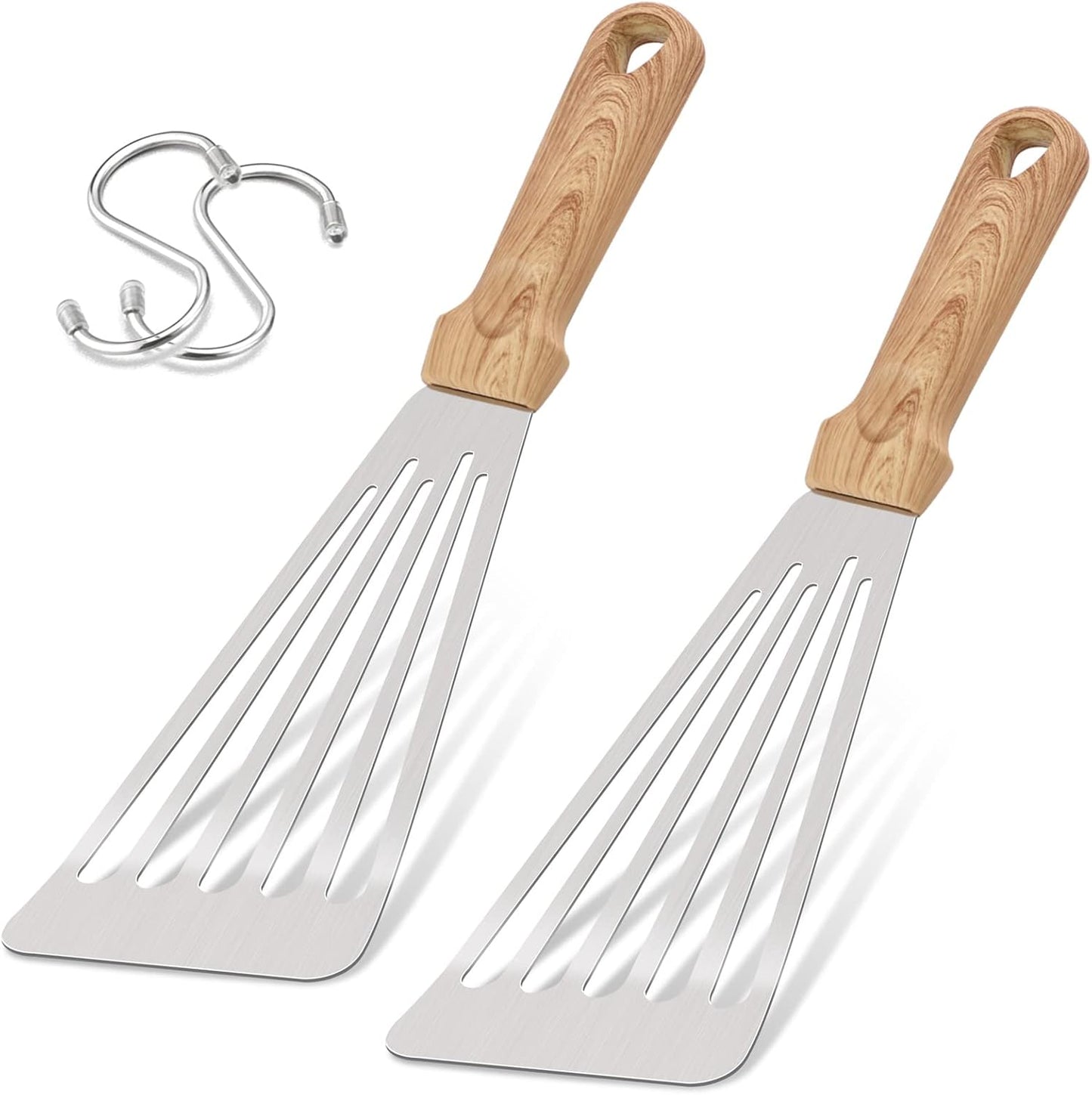 HaSteeL 12.5In Stainless Steel Fish Spatula, Heavy Duty Slotted Turner with Plastic Handle, 2Pcs for Grilling Cooking