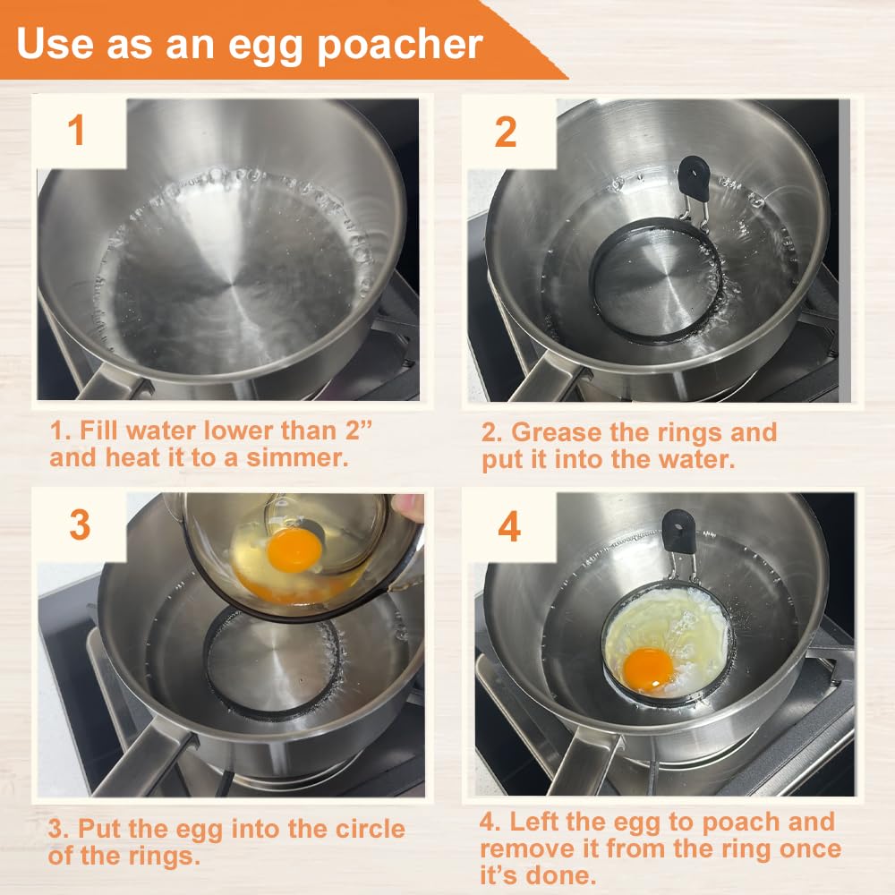 COTEY Large 3.5" Nonstick Egg Rings Set of 4, Round Crumpet Ring Mold Shaper for English Muffins Pancake Cooking Griddle - Portable Grill Accessories for Camping Indoor Breakfast Sandwich Burger