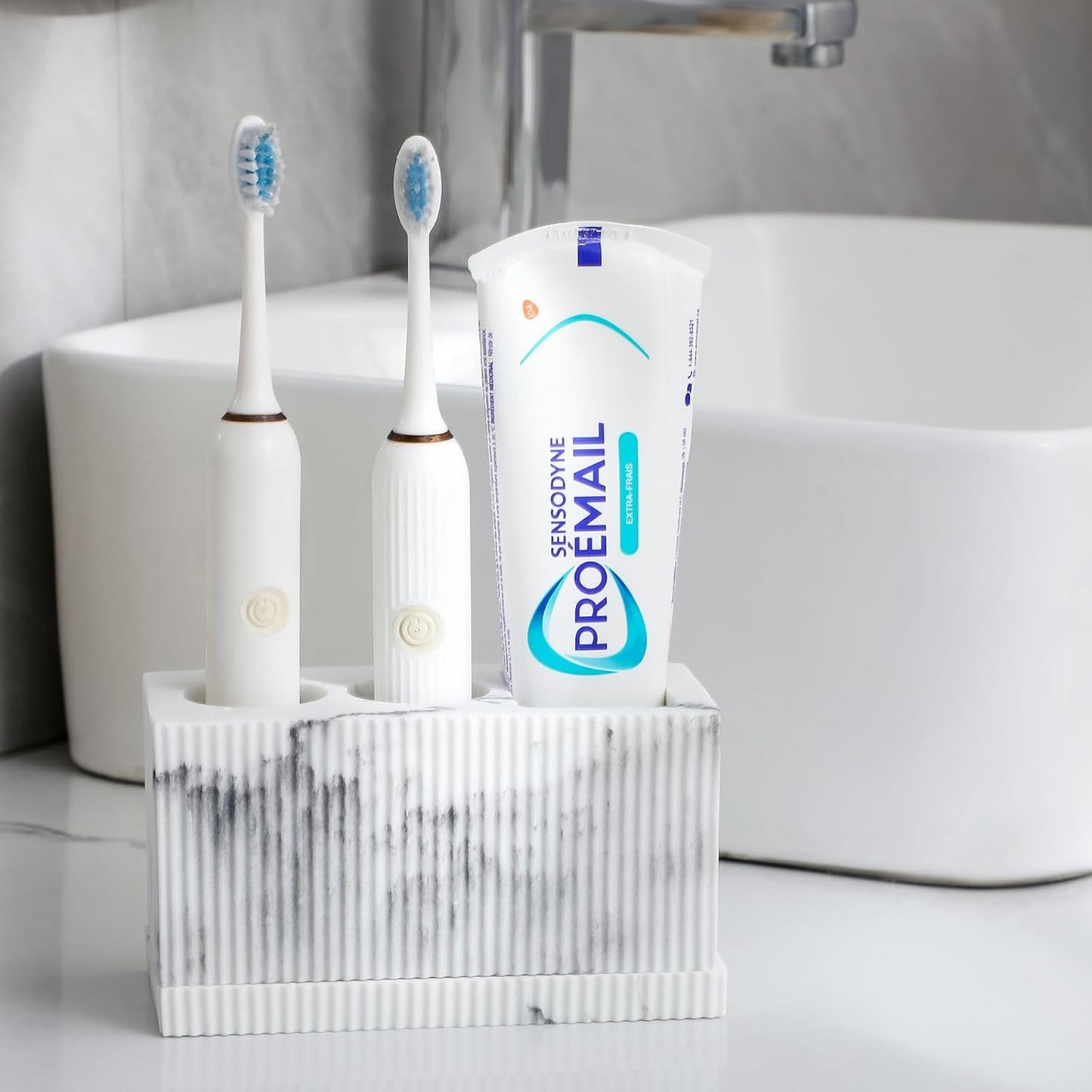 rejomiik Toothbrush Holders for Bathroom Countertop, 3 Slots Electric Tooth Brushing Storage Organizer for Toiletries,