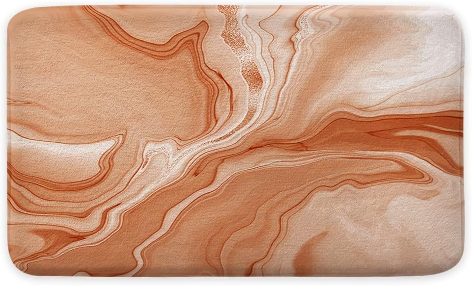 Orange Bathroom Rug Mat, Abstract Marble Non Slip Bath Mats, Soft Luxury Microfiber Floor Rug for Tub Shower