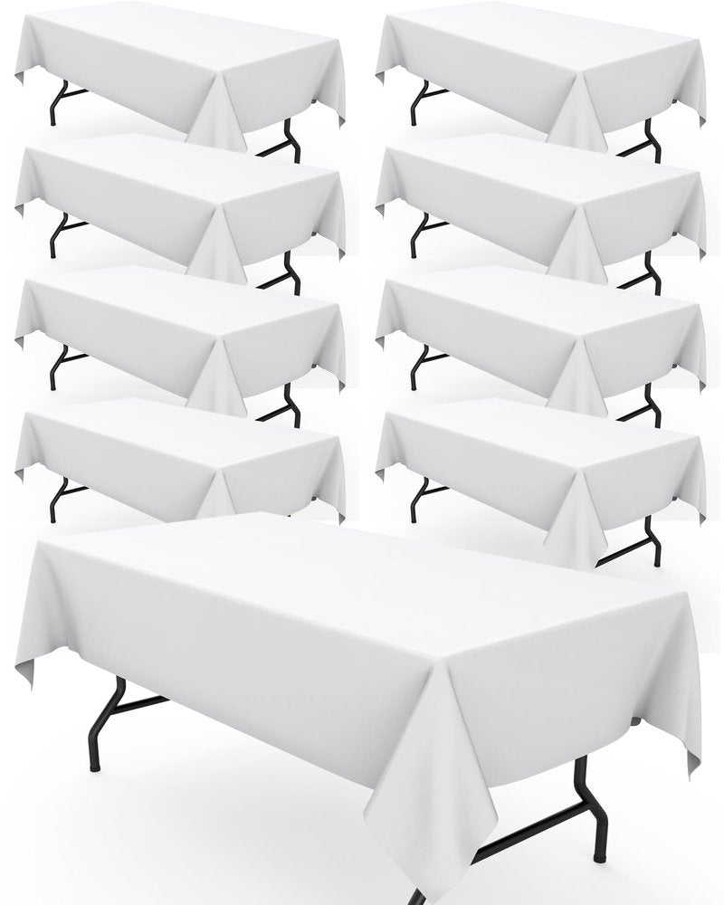 Pureegg Rectangle Table Cloth 60" x 102" – Durable Polyester Tablecloth Offers Reusable & Washable Protection, Ideal for Outdoor Party, Picnic, Wedding, Banquet and Birthday, 9 Pack, White