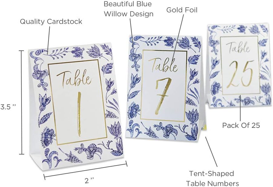 Kate Aspen Blue Willow Wedding Table Numbers (1-25), One Size, Seat Assignments & Table Decor