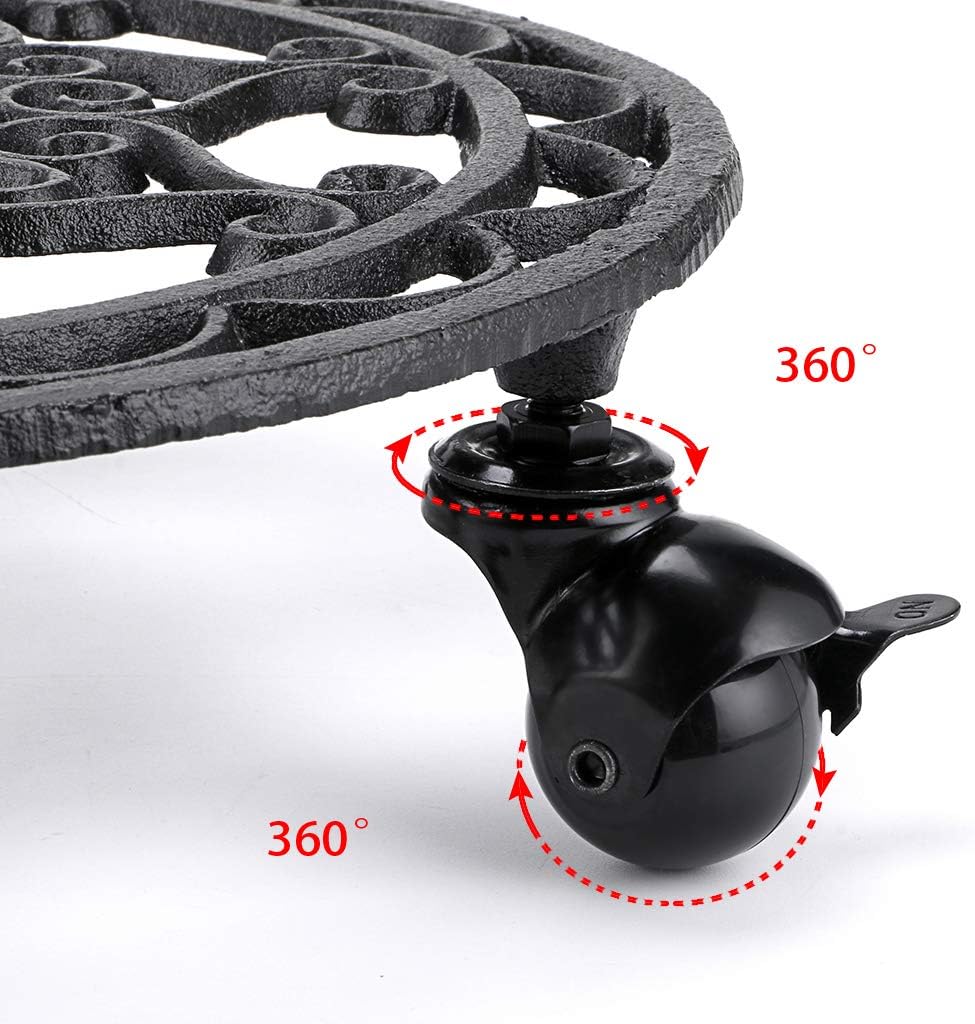 Skelang 12.6 Inches 350 Lbs Plant Stand, Cast Iron Plant Pallet Caddy, Plant Pot Dolly with Brake Wheel, Load Capacity