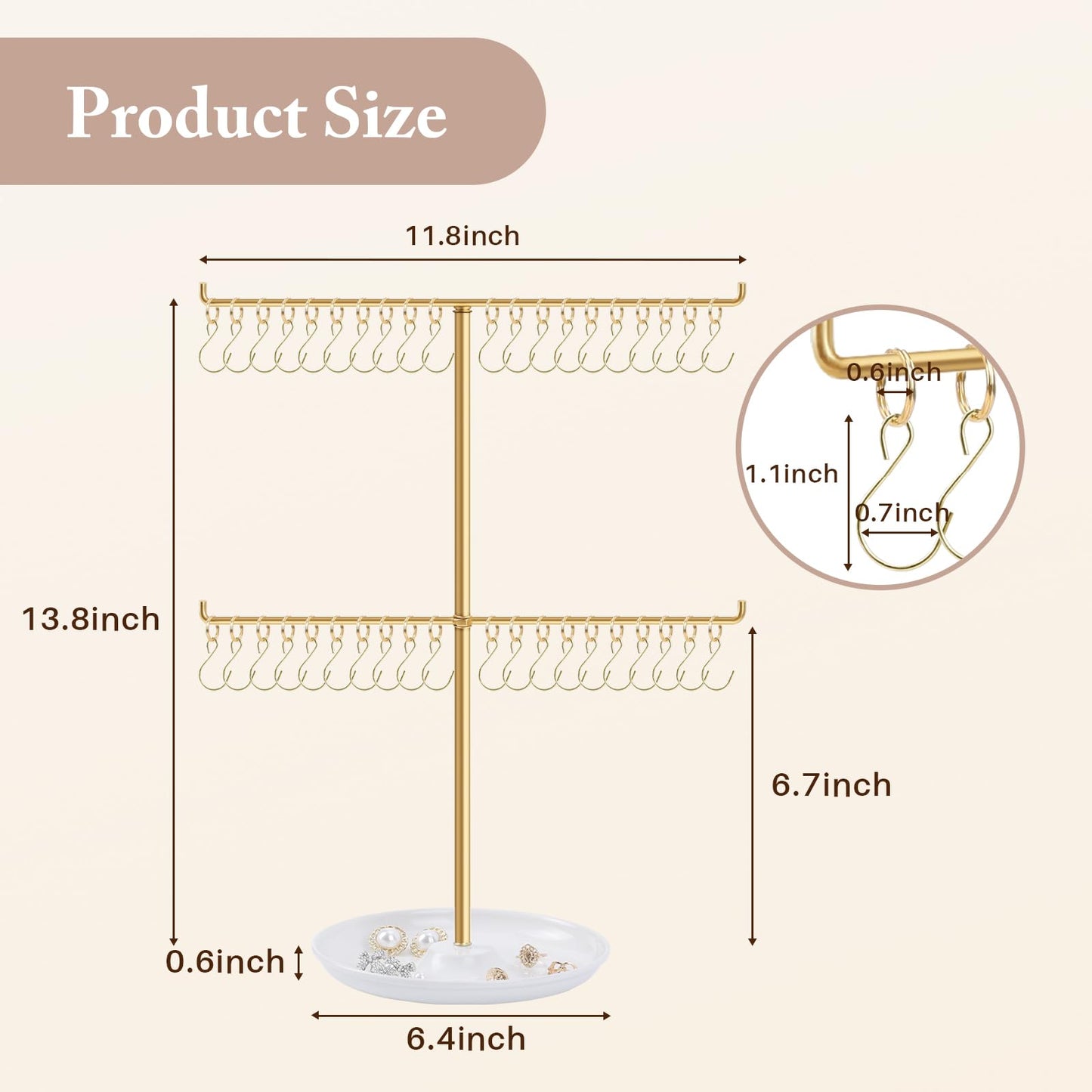 OAOLEER Bracelet Holder Display, Gold Jewelry Holder with 40 Movable Hooks Bracelet Stand Organizer, Jewelry Display Stand for Necklaces Bangles (2 Tier)