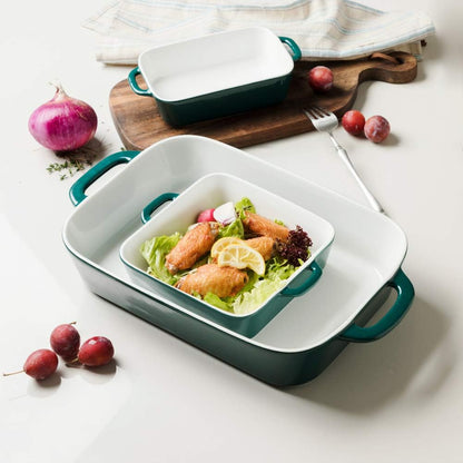 Sweejar Ceramic Bakeware Set - Rectangular Baking Dish for Casseroles & Daily Cooking | White Porcelain