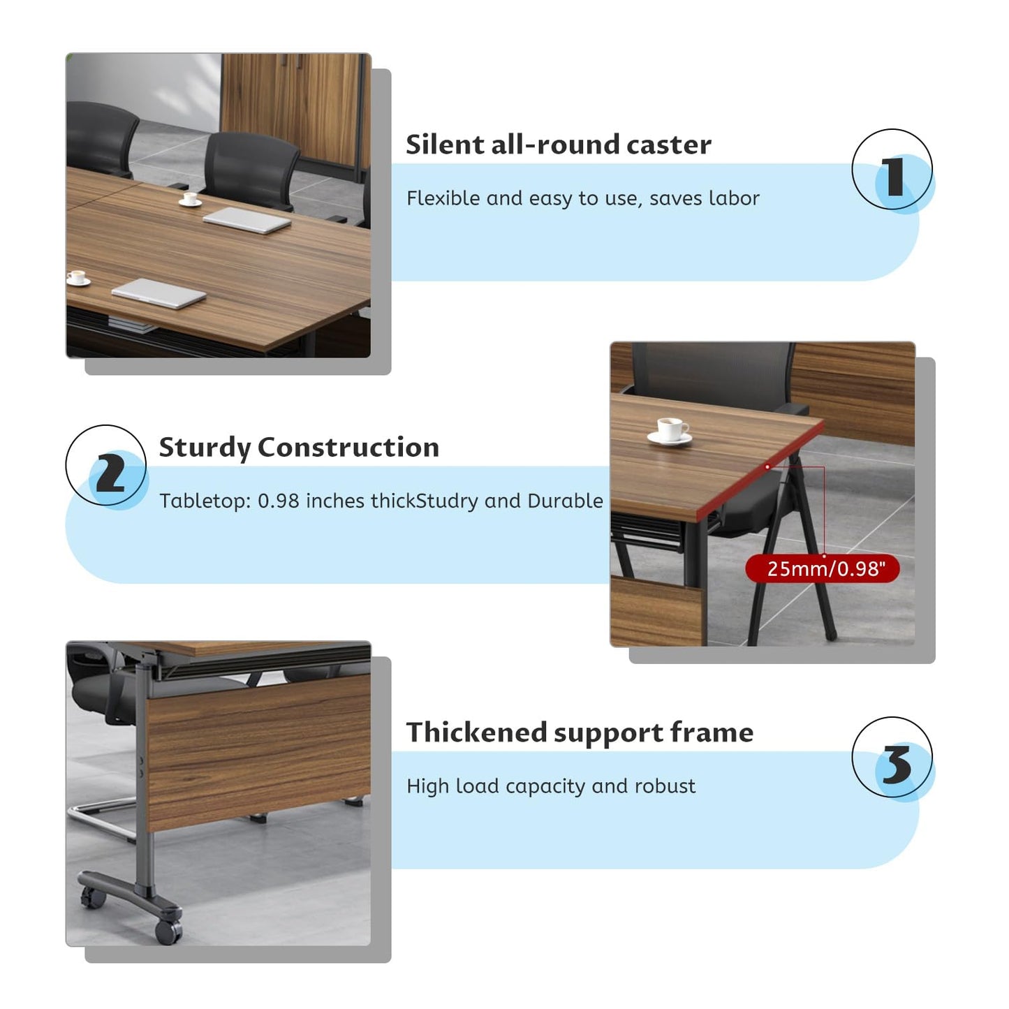 Folding Conference Tables,Flip Top Conference Room Tables,55.1 Inches Mobile Training Table with Silent Wheels,Modern Foldable Modular Boardroom Meeting Seminar Table for Office Classroom, 6 Pack