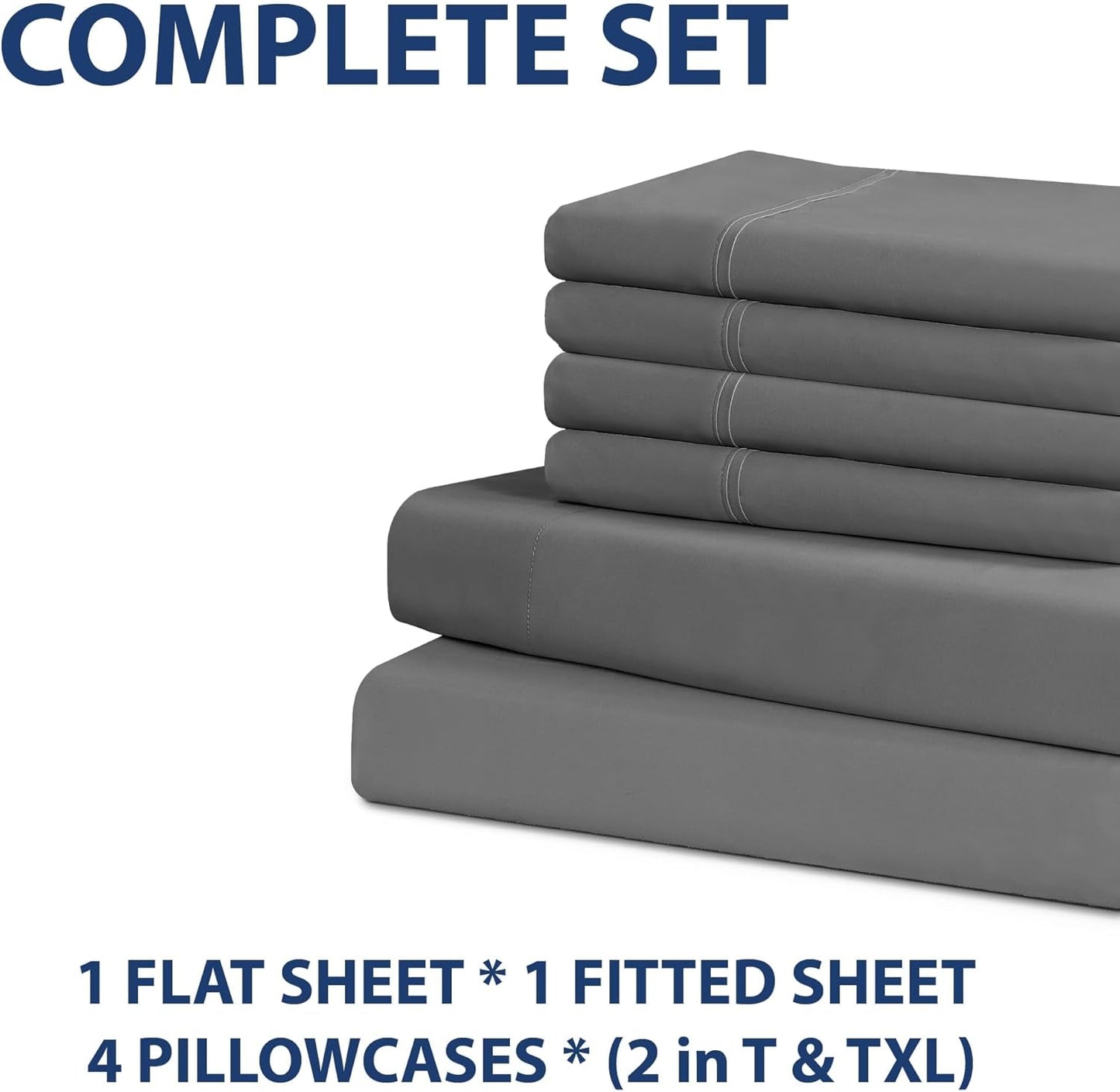 Home Collection Micro Caress Luxurious Sheet Set - 90GSM 4-Piece Full Size - Gray Color