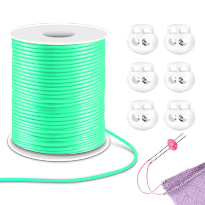 6pcs Plastic Stitch Holders for Knitting Needle Stoppers, 54.68 Yards 2mm Hollow Barber Cords for Knitting Stitch Holders Needle Point Protectors Crochet Accessories and Gadgets, Pony Bead Lacing Cord