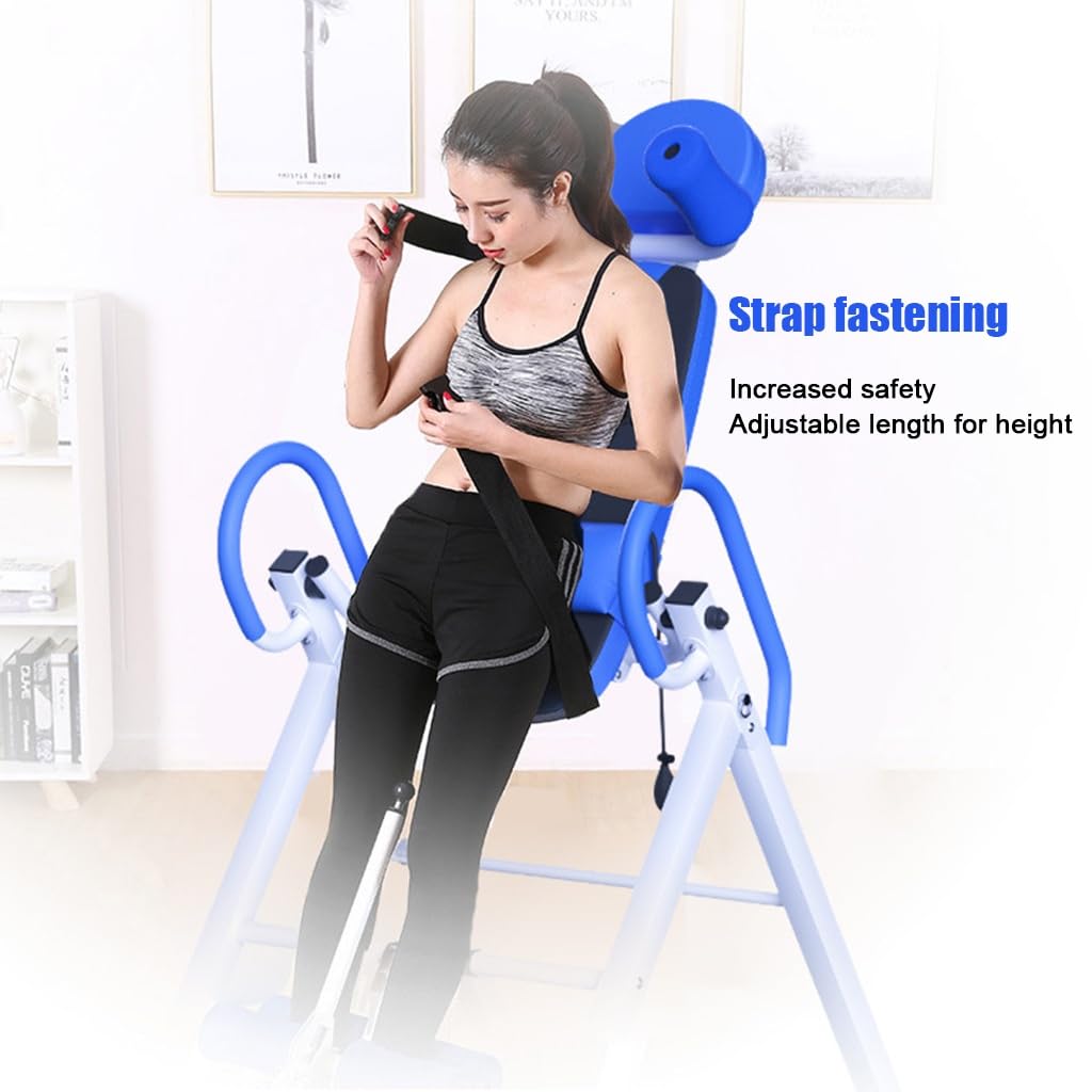 MAgiLL Heavy Duty Inversion Table 330 lbs Capacity with Adjustable Protective Belt Inversion Table for Back Pain Relief Updated (Color : Blue)