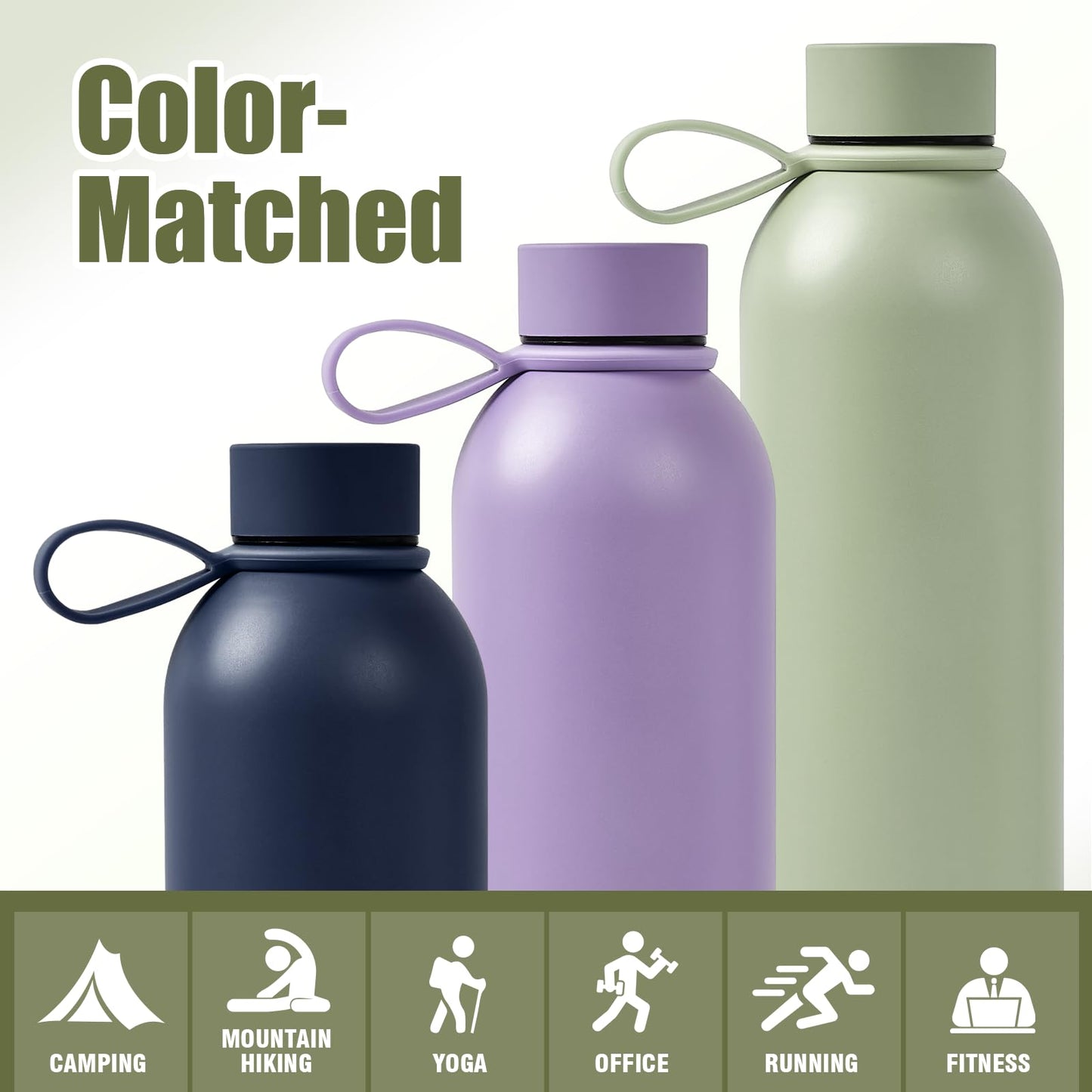 PlanetFlame Sublimation Blanks, 8 Pack 17 oz Tumblers Double-wall Insulated Stainless Steel Water Bottle Sublimation with Silicone Ring Coffee Cups, Matte LightGreen