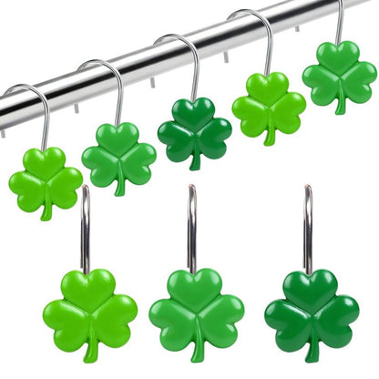 BAISDY 12pcs St Patricks Day Shower Curtain Hooks Irish Shamrock Curtain Rod Rings Curtain Hanger Hooks