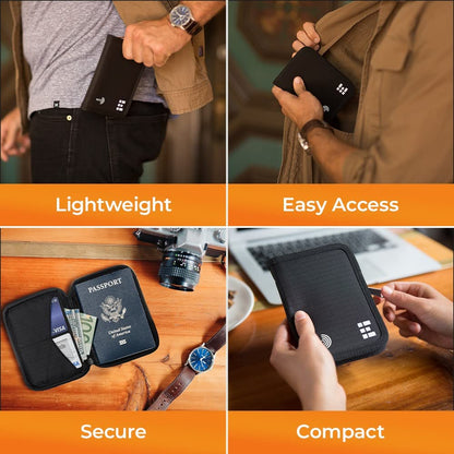 Passport Holder & Travel Wallet with RFID Blocking - Premium Document Organizer Case for Men and Women - Holds Passports, Cards, Tickets, ID, Cash - Compact Zippered Wallet - Midnight
