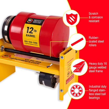 MJR Tumblers 12lb Rock Tumbler Machine, Heavy Duty Professional Rock Polisher, Commercial Stone Polishing Kit for Adults, Large Capacity Tumbler, Steel Frame, Quiet Motor, Multi Barrel Base, USA Made