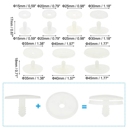 PATIKIL 15, 20, 25, 30, 35, 40, 45mm Doll Joints, 42 Set Plastic Removable Animal Joints Connector Engage Bolt for Bear Limbs Making Head Joints DIY Crafts