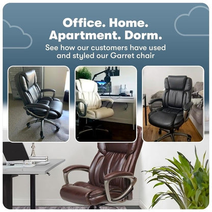 Faux Leather Modern Swivel Executive Office Desk Chair, Height Adjustable Upholstered Rolling Chair for Meeting Room, Comfortable Computer Chair for Home Office and Study Room, Dark Brown
