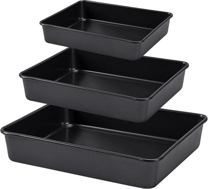Skiennix Nonstick Roasting Pan Set - Deep Baking Pans for Oven | 3-Piece Black Cake Pan Set