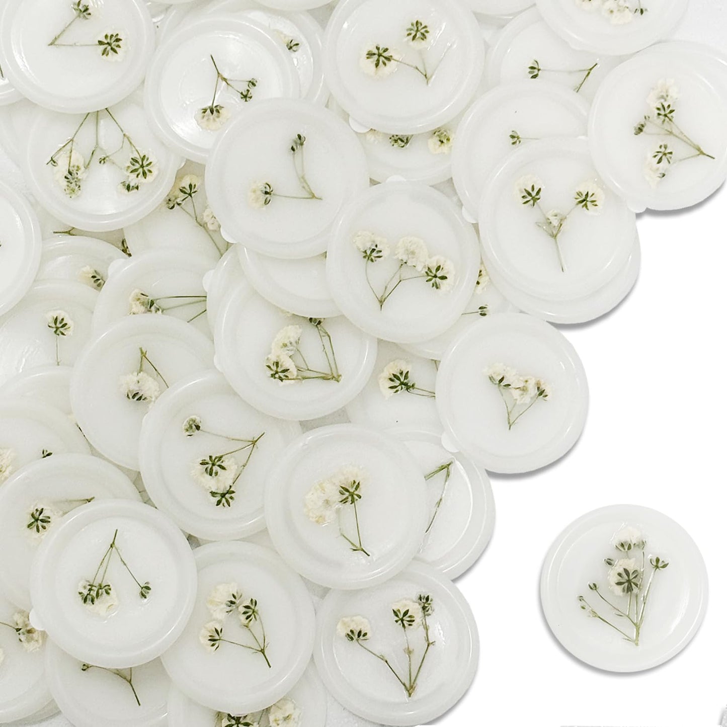 100 Pcs Baby's Breath Adhesive Wax Seal Stickers White Dry Floral Backing Envelope Seals Perfect for Wedding Invitations,Bridal Shower Party