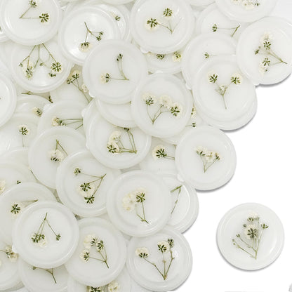 100 Pcs Baby's Breath Adhesive Wax Seal Stickers White Dry Floral Backing Envelope Seals Perfect for Wedding Invitations,Bridal Shower Party