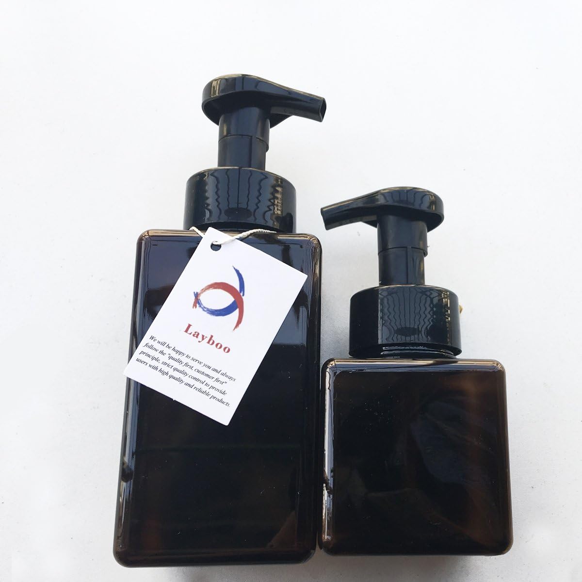 Foaming Soap Dispensers Pump-Bottles Pack of 2 (250 ml + 450 ml) for Kitchen, Bathroom, Brown