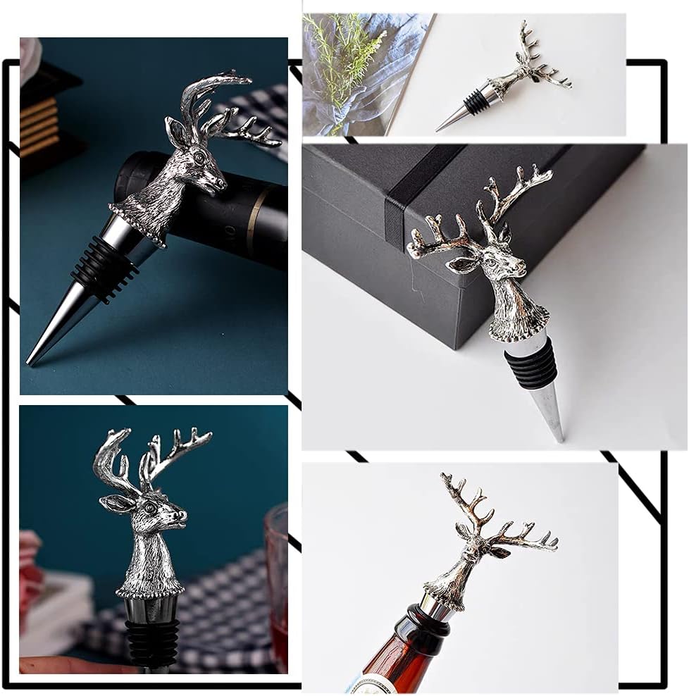 Wine Bottle Stopper with Airtight Seal, Decorative Deer Stainless Steel Antlers for Wine & Beverage