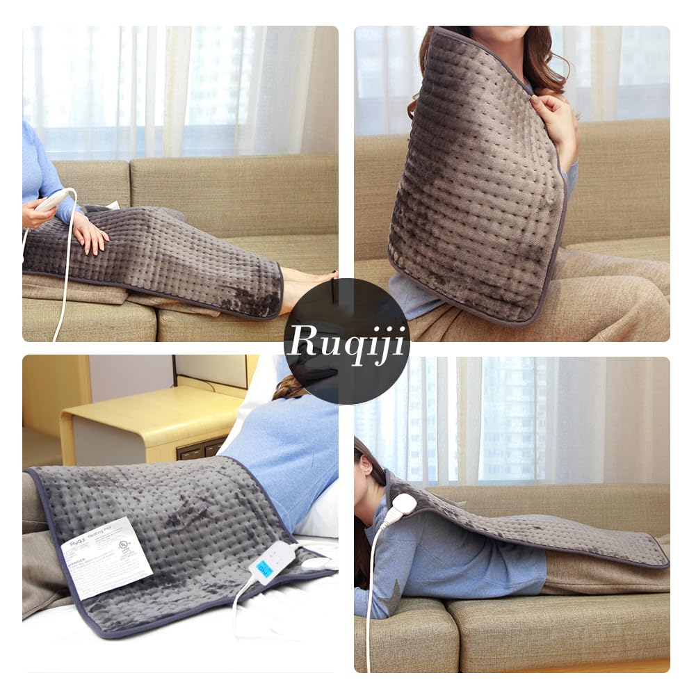 Ruqiji 17''x33'' XXXL King Size Heating Pad with 120 Minutes Auto Shut Off&6 Temperature Settings, Flannel Electric Heating Pad/Pain Relief for Back/Neck/Shoulders/Menstrual Pain/Leg Cramp (Dark Blue)