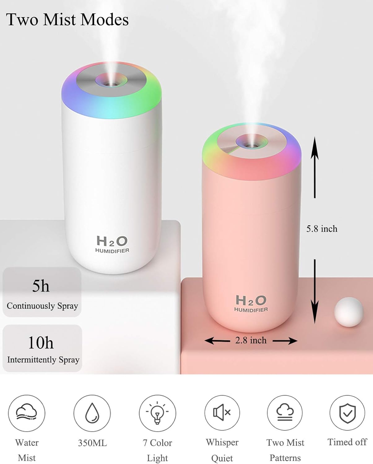 Plant Humidifier, 350ml USB Mini Humidifier for Plants, Small Humidifier with Night Light, Cool Mist for Indoor Use