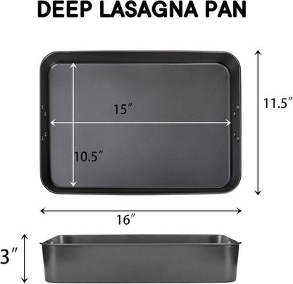 Jucoan Lasagna Pan - 3 Inch Deep, 16 x 11.5 Inch Non-Stick Baking Dish for Casseroles & Roasting