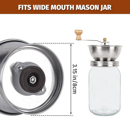 Mason Jar Coffee Grinder, Manual Coffee Grinder Lid Attachment for Wide Mouth Mason Jars, Stainless Steel Mason Jar Lid and Ceramic Burr,Ideal for Camping & Home Barista