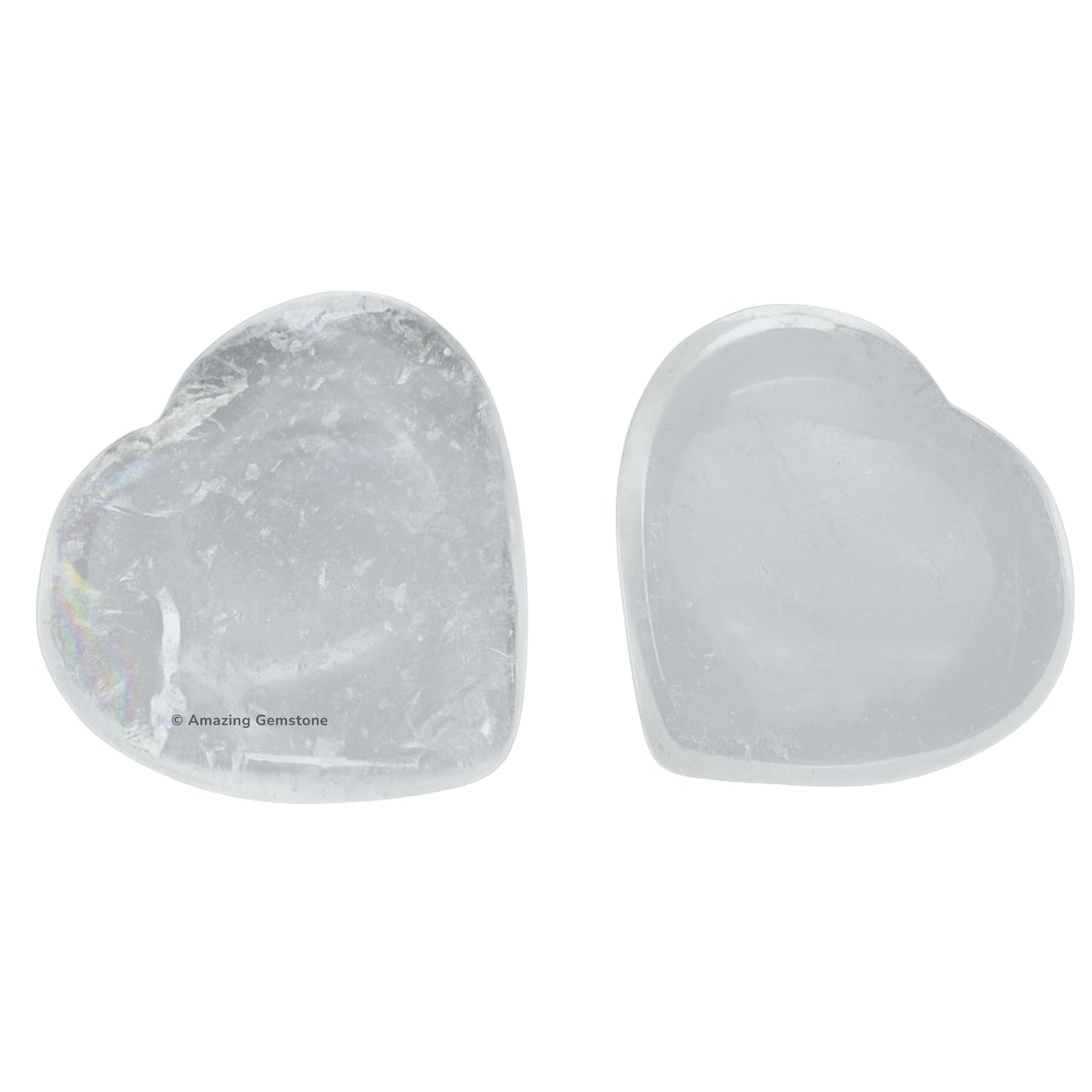 Amazing Gemstone Clear Quartz Stone Heart - Pack of 2 Crystal Heart Stones Rocks - Corazones De Piedra Crystals and Healing Stones Heart Shaped Crystal - Stocking Stuffers Gifts
