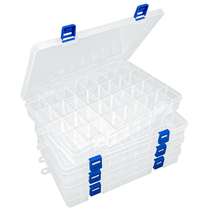 DUOFIRE Plastic Organizer Container Storage Box Adjustable Divider Removable Grid Compartment for Jewelry Beads Earring Container Tool Fishing Hook Small Accessories(34 Grids, White X 4)