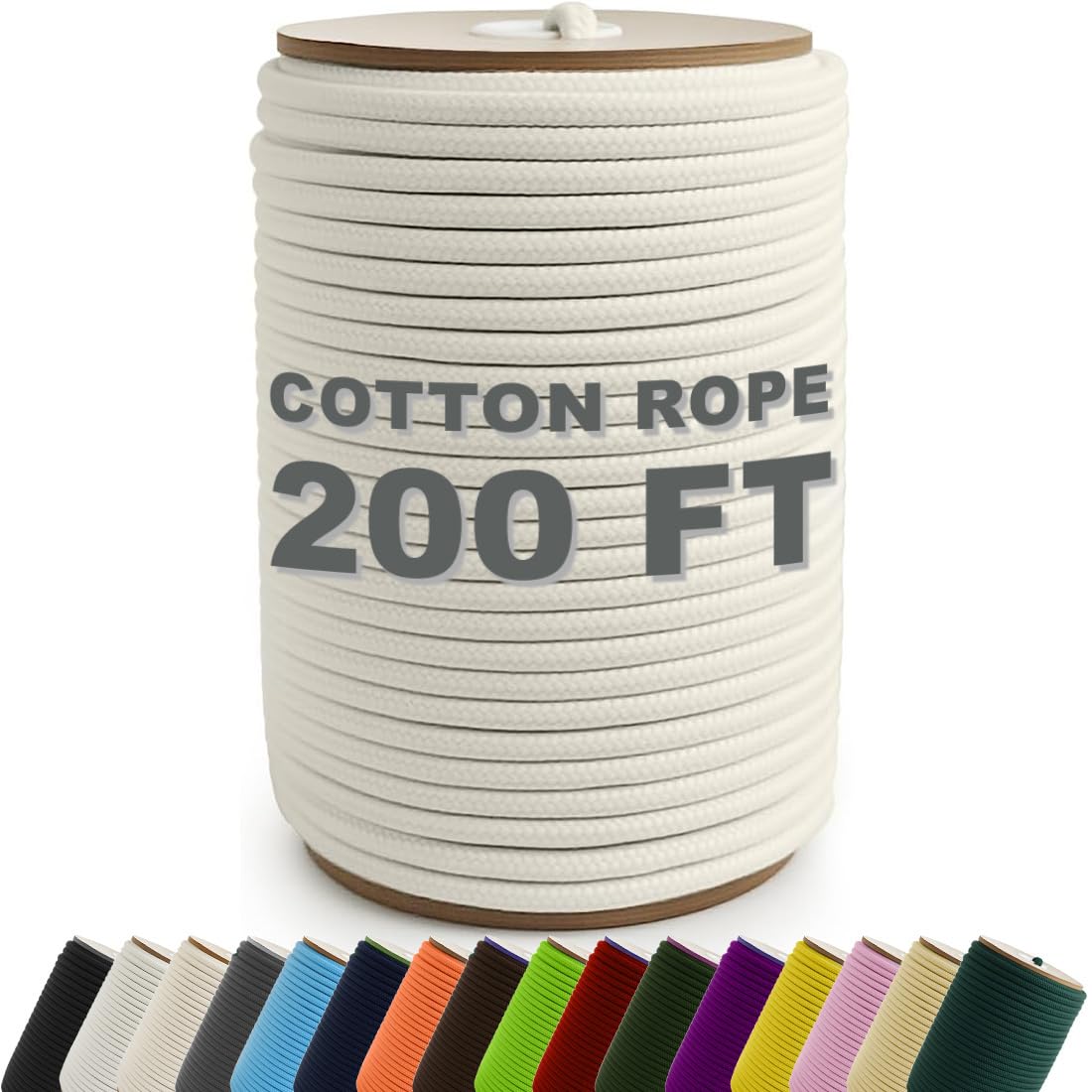 PerkHomy 200 Feet Cotton Rope 3/16" (5mm) Multi Purpose Utility Diamond Braided Cord, Natural Cotton for Clothes Line Camping Crafting Flag Pole, Natural White