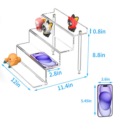 NIUBEE Acrylic Riser Display Shelf, 2 Pack Clear Display Stand for Amiibo Funko POP Figures,4 Tier Cupcakes Stand Perfume Organizer and Storage (12 Inch Large)