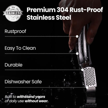 No Peeling Required Garlic Press Stainless Steel with Detachable Handle for Fine Mincing-Premium Garlic Mincer Tool, Rust-Proof, Easy to Clean, Dishwasher Safe Garlic Crusher with Lifetime Replacement