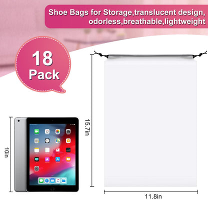 Vivinin 18 Pack Shoe Bags - 11.8in x 15.7in, Storage Bags for Packing, Travel Essentials for Men and Women