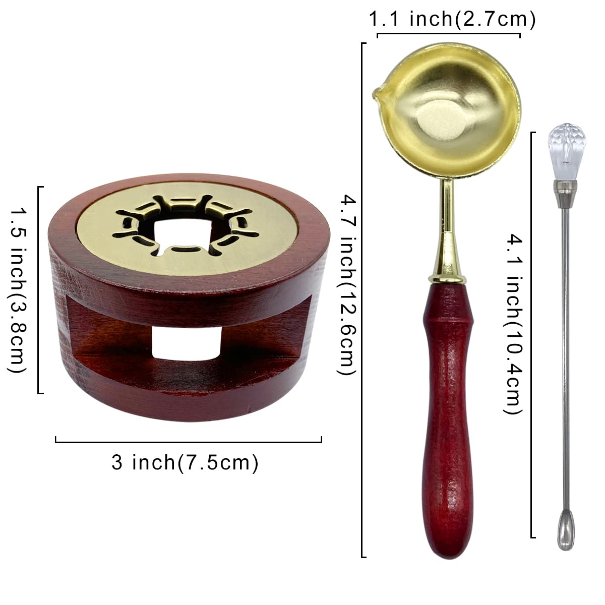 Wax Seal Warmer Kit Melting Furnace Tool with Spoon and Stir Stick, Tealight Candles Set for Wedding Wax Envelope Seal Stamp (Redwood B)