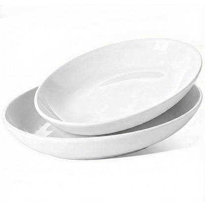 Gacoree Oval Serving Platters Set of 2 (14" & 12"), Large Deep Ceramic Serving Dishes for Entertaining, Turkey, Fish, Salad, Oven Safe White Porcelain Serving Plates