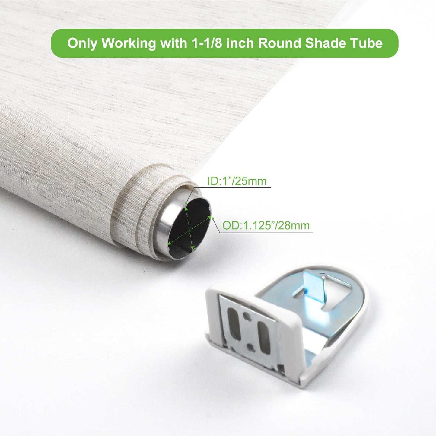 1-1/8" Roller Blind Repair Kit - Replacement Brackets Parts for 28mm Round Roller Shade Tubes, 1 Pair, White